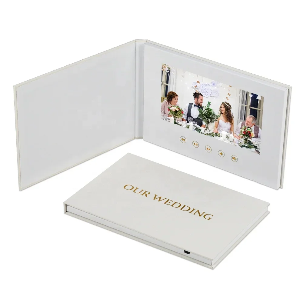 OUR WEDDING GOLD FOIL wedding video book with 7 inch IPS Display Linen Bound and Rechargeable Battery Video Album