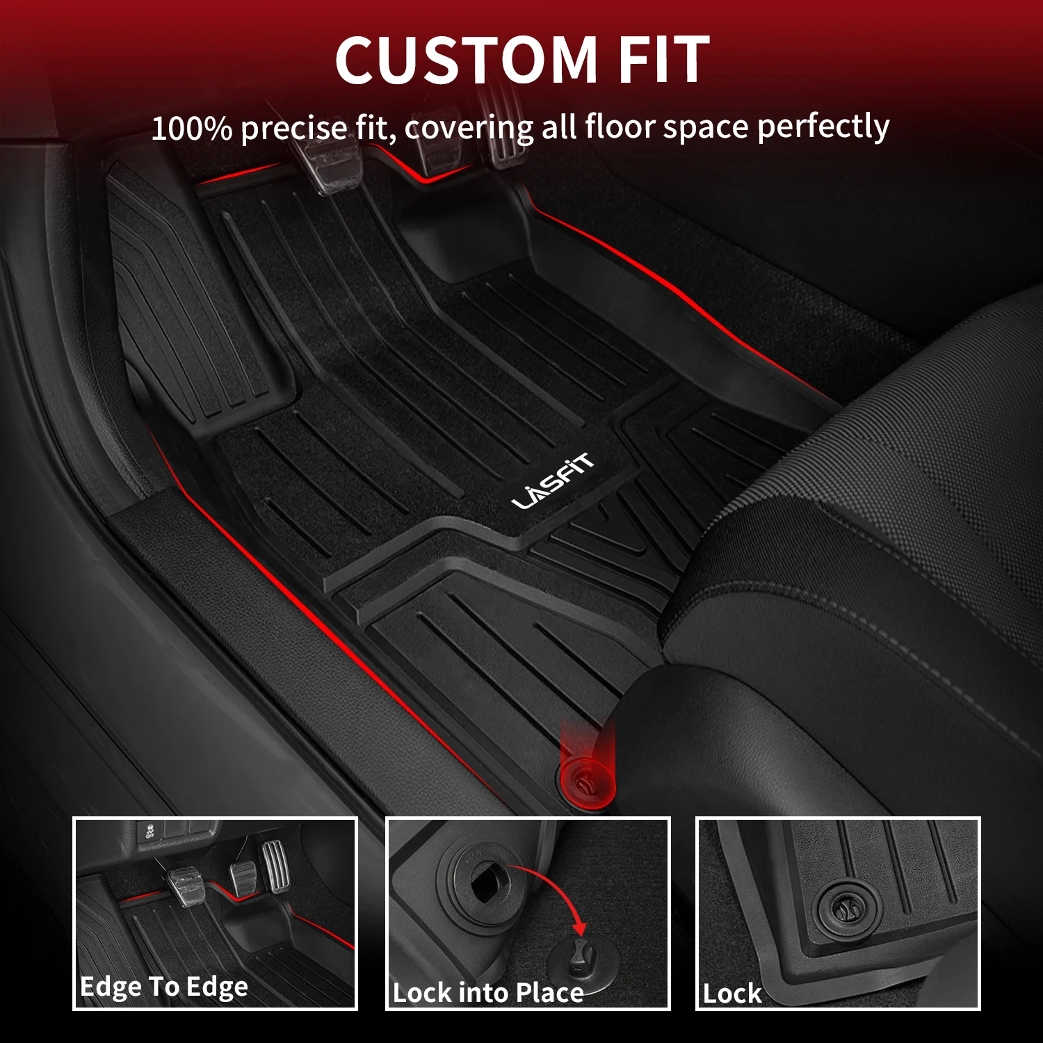 LASFIT Floor Mats for 2022-2025 Honda Civic Sedan/Hatchback Automatic(NOT fit Hybrid), Only Fit Civic Rear Seat Without USB Port