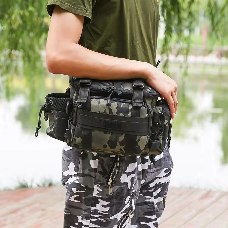 

Fishing Backpack with Rod Fanny Pack for Men Fly Fishing Tackle Backpack Lure Box Gear Storage Bag Holder Sling Shoulder Bag
