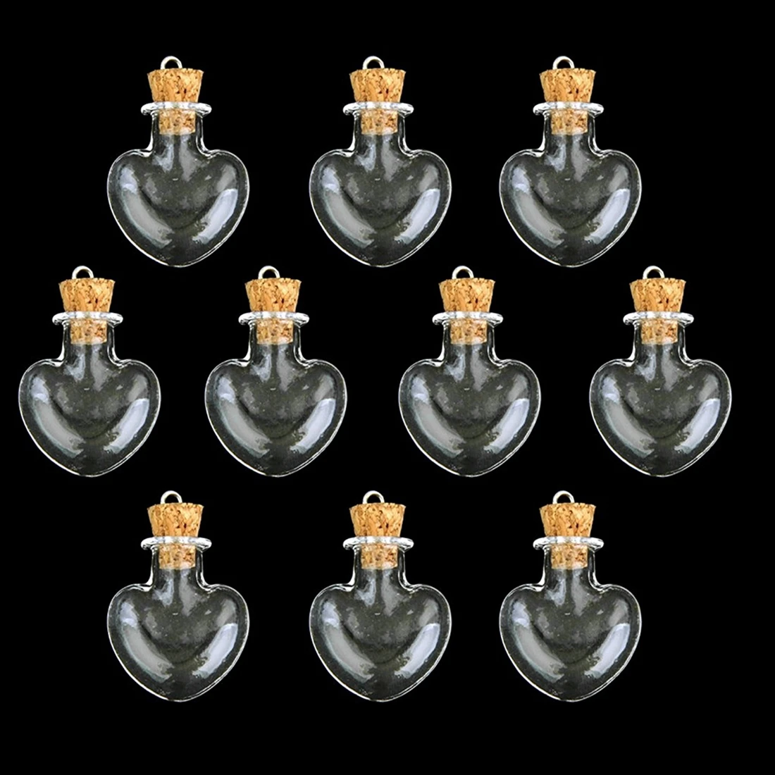 10 ชิ้นแก้วขวดจุกแว่นตาหลอดขนสัตว์ขวดจี้รูปหัวใจ