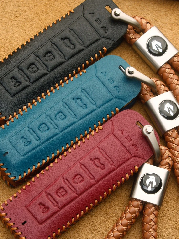 For Great Wall WEY Coffee 01 Coffee 02 Tank 300 VV5 VV6 2023 Leather Car Key Bag Case Wallet Holder Key Cover Key Chains