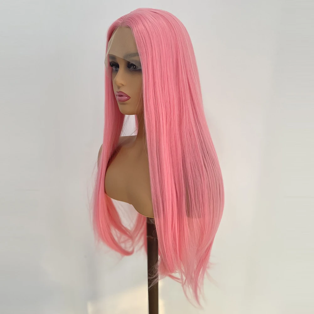 Charisma Synthetic Lace Front Wig Natural Wavy Hair Pink Wigs For Women Middle Part Lace Wig Pre Plucked Hairline Wig