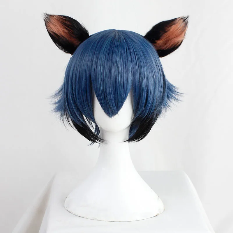 BNA BRAND NEW ANIMAL Kagemori Michiru Cosplay Wig Blue Short Hair Synthetic Wig with Ears BNA Hair Wigs Halloween Role Play