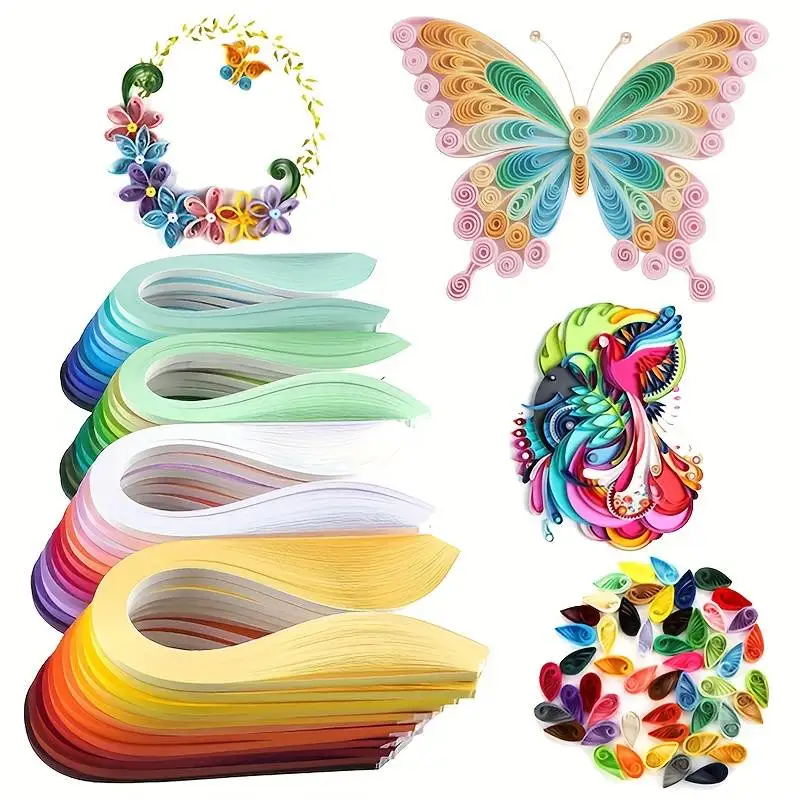 Juego de 260 tiras de papel de quilling arcoíris para manualidades, quilling DIY, obras de arte variadas, decoración de papel origami, herramientas de quilling artesanal.