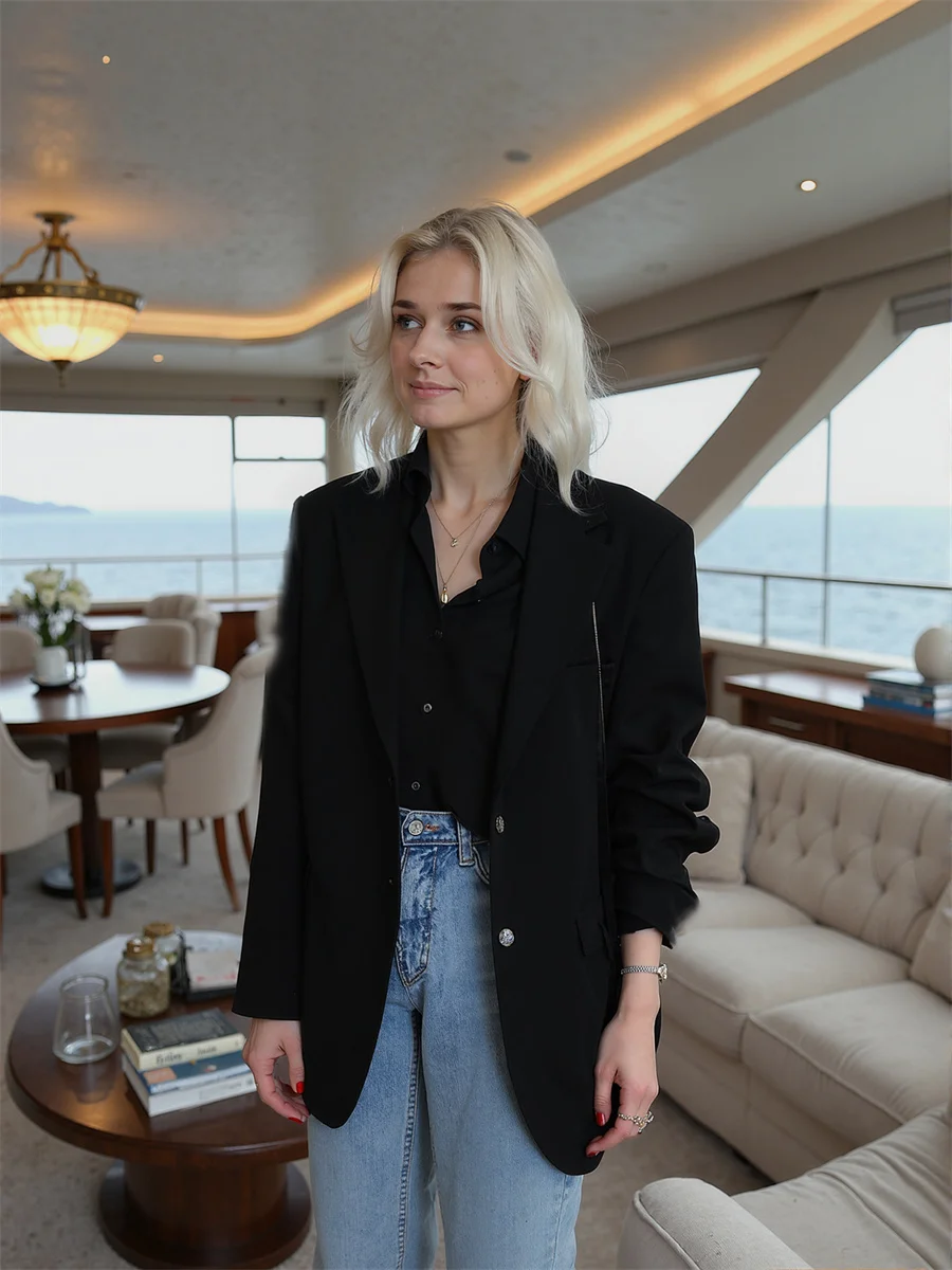 Blazer Donna Classico Tinta unita Scollo a V Borgogna Beige Verde Morbida strutturata Alta qualità Elegante Versatile Europeo Americano