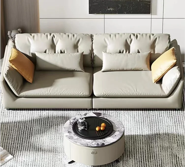 Conjunto de sofá de couro luxuoso para sala de estar, novo design para móveis domésticos modernos