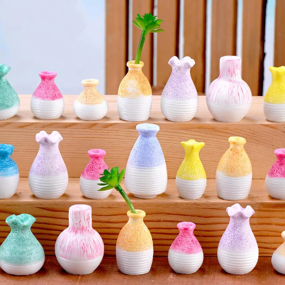 Resin Miniature Vase Flower Mini Vase Ins Style Realistic Ceramics Bottle Pots Table Ornament Colorful DIY Crafts For Garden