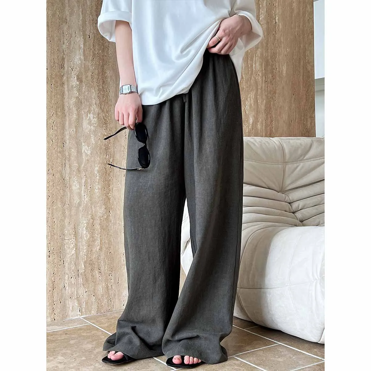 UMI MAO Summer Trousers Linen Drawstring Wide Leg Pants For Women Japanese Yamamoto Relaxation Lightweight Breathable Floor Pant