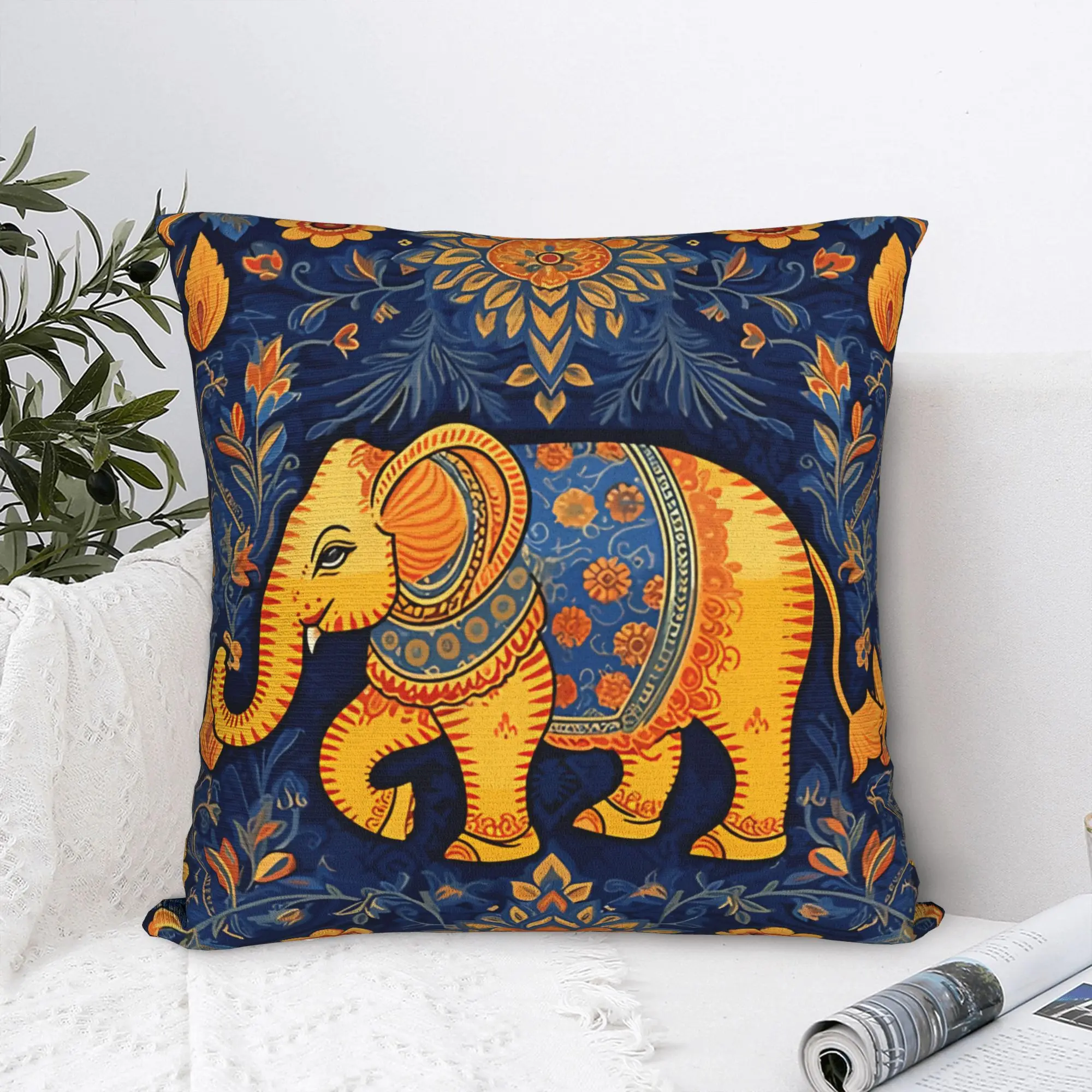 Soft Modern Thai Elephant Floral Pillowcase Polyester Cushion Cover Boho Indian Art Throw Pillow Case Cover Home Dropshipping