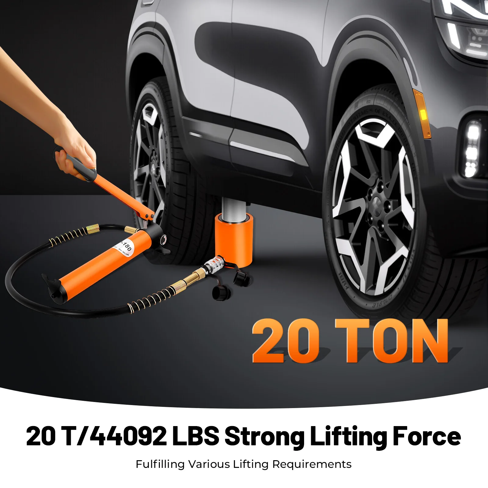 

20t Short Jack Manual Hydraulic Pump, 44092lbs Lifting Capacity, 350cc Reservoir Capacity, Portable Manual Hydraulic Pump Kit