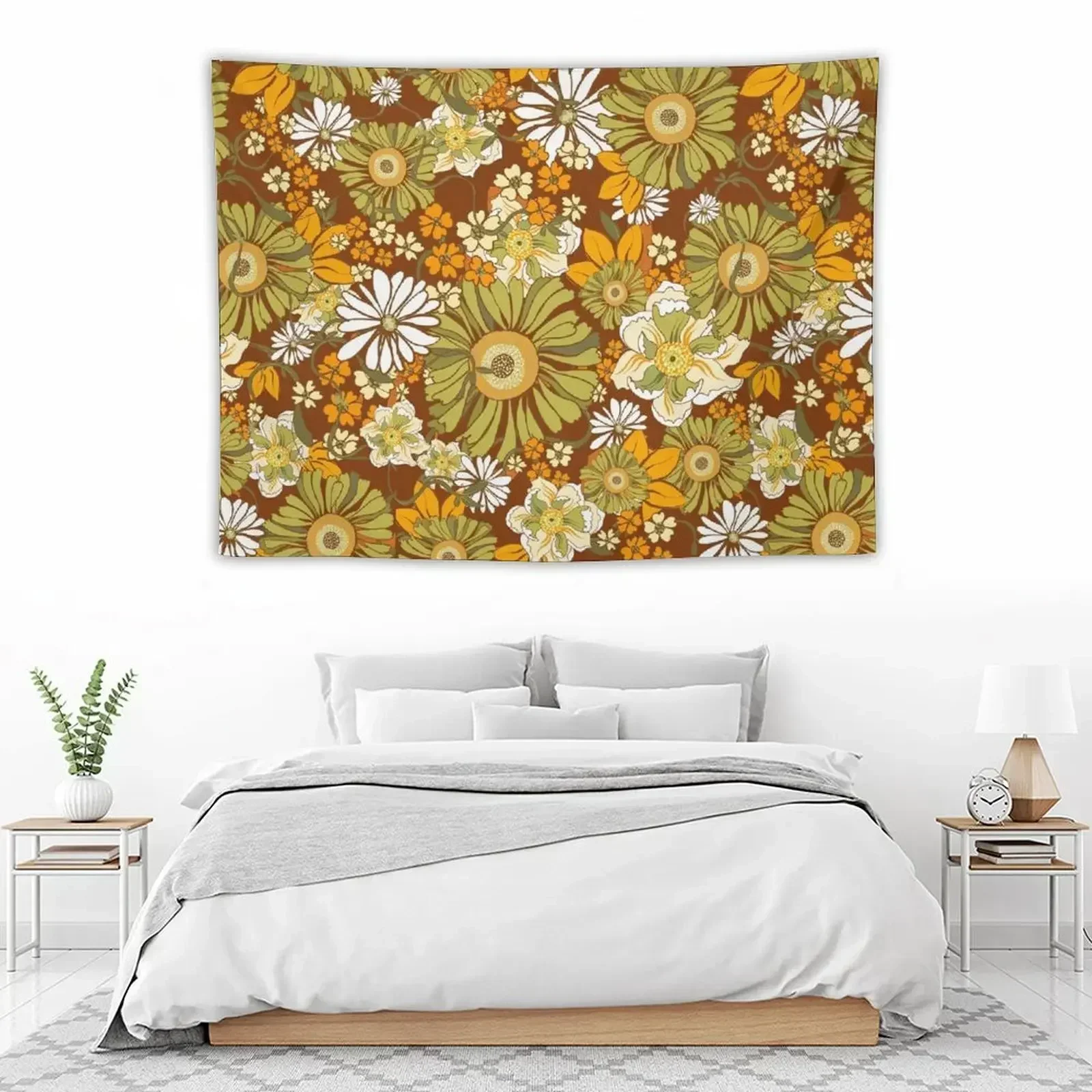

70s Retro Vintage Flower Power pattern boho, orange, brown, Tapestry Aesthetic Home Decor Room Ornaments Wall Deco Tapestry