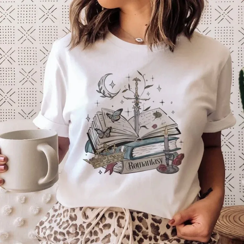 New Tee Fashion Book Flower Butterfly T-shirts Women Summer Tshirt Top Lady Print Female Clothes Short Sleeve Graphic T-Shirt