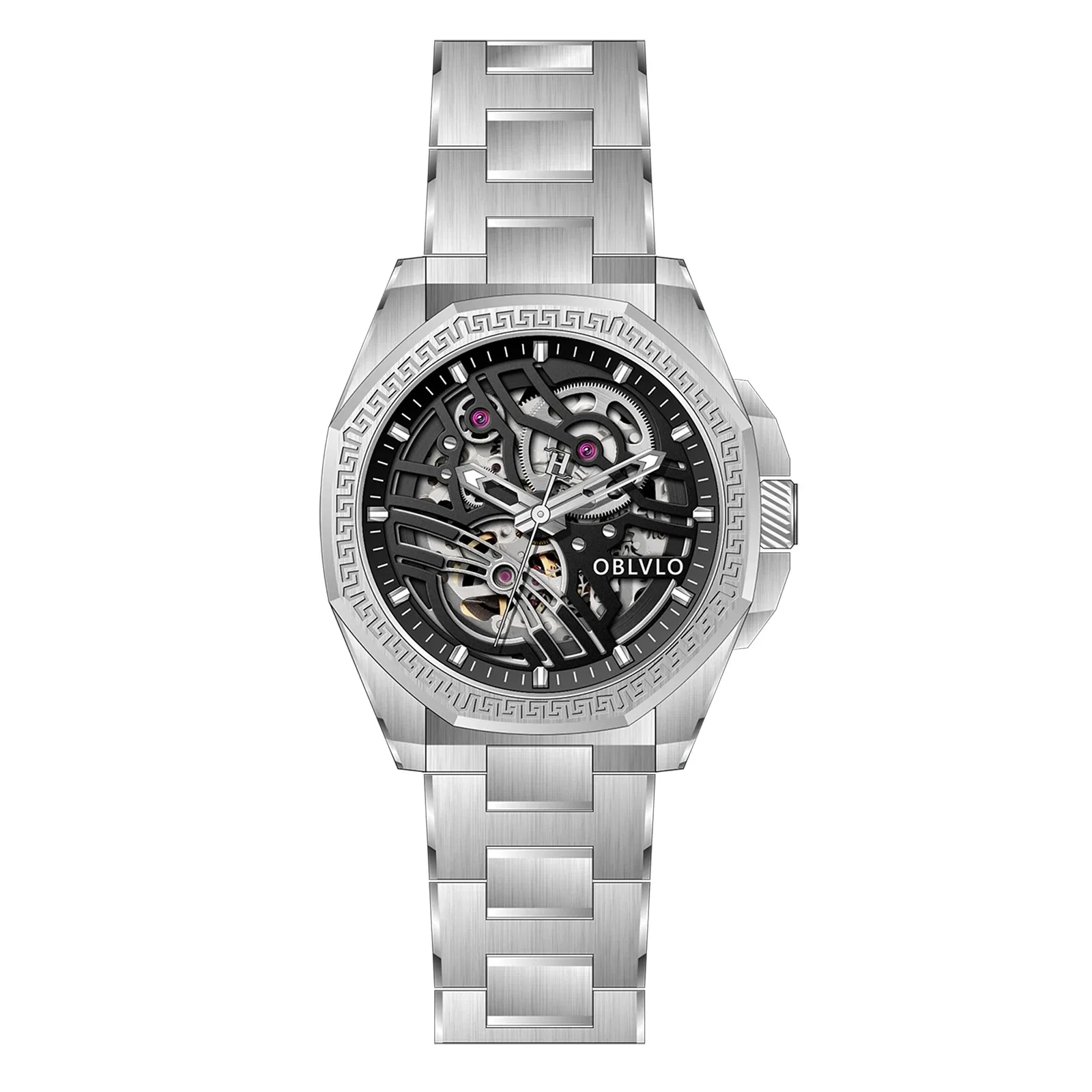 

OBLVLO Men Automatic Watch 42mm Mechanical Wristwatch Hollow Out Oil Painting Dial 50m Waterproof Sapphire Mirror Luminous