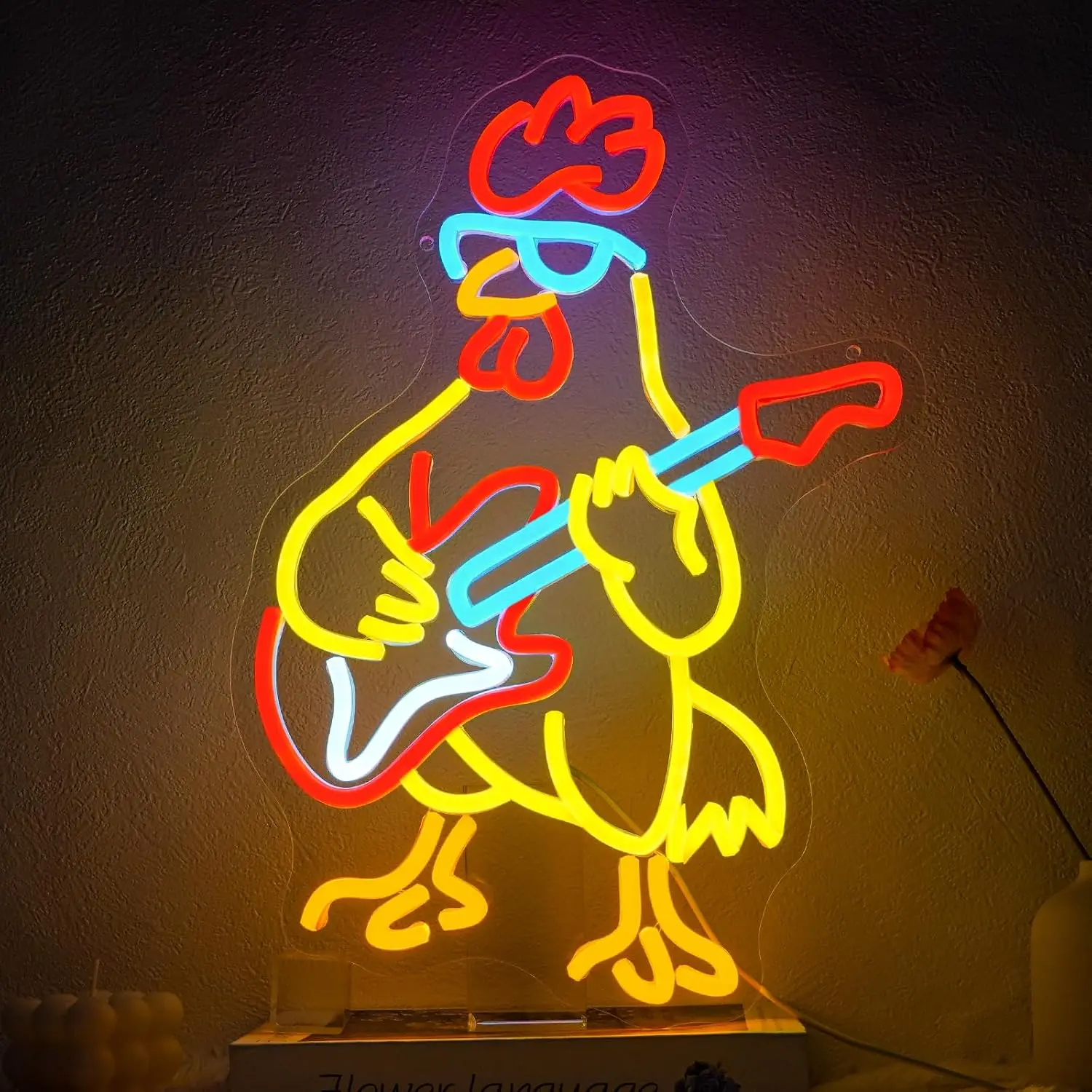 Cool Chicken Play Guitar LED Neon Sign USB Neon Light Wall Decor for Bedroom Music Studio Bar Club Livehouse Party Birthday Gift