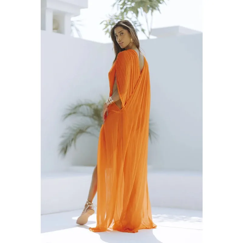 Sexy Women Beach Vacation Dress Chic Y2K Sleeveless V Neck Mesh See Through Slit Smock Holiday Bohemian Long Dress Outfits