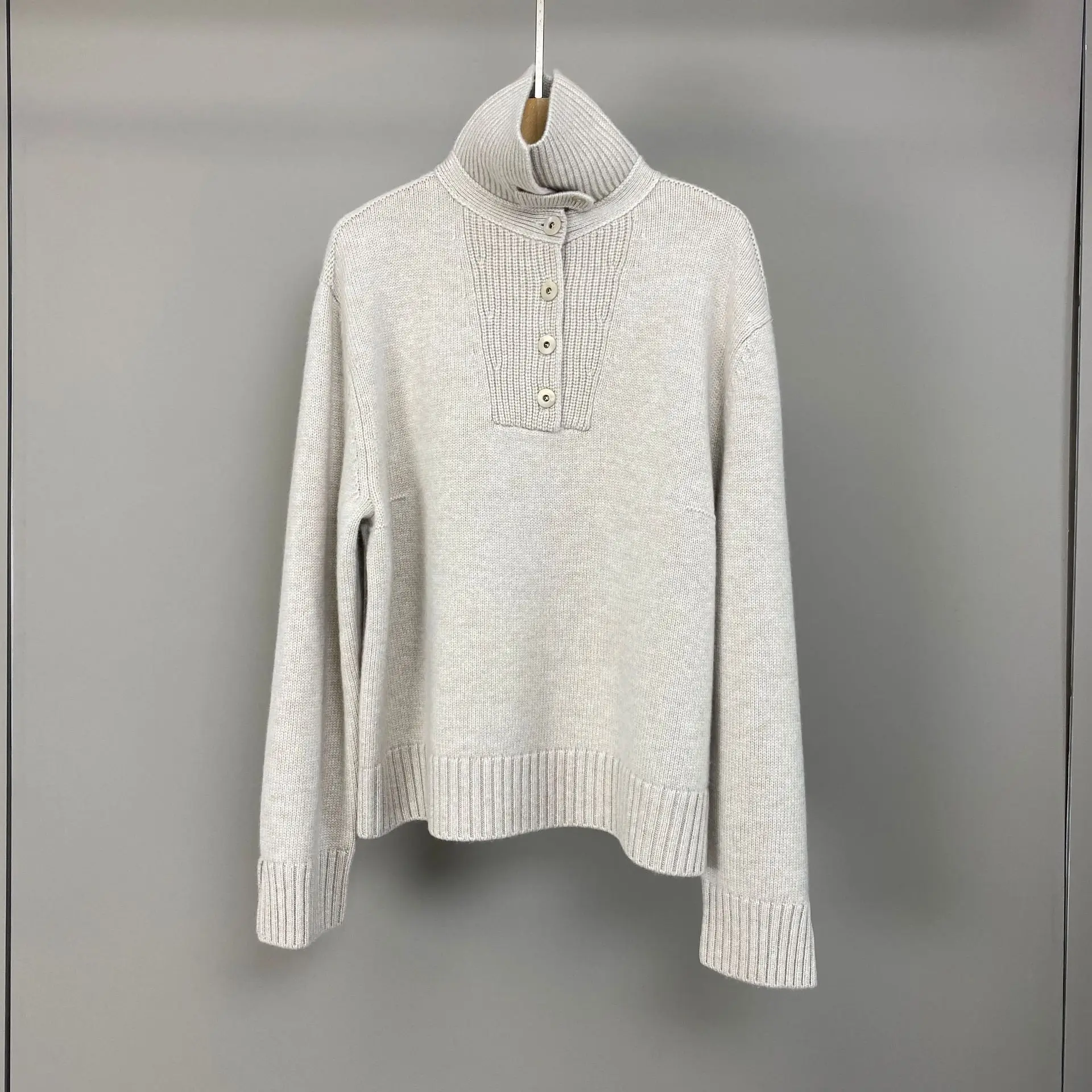 

Осень-зима 2025 г., новый стиль, однотонный кашемировый свитер с воротником, модный универсальный повседневный пуловер, свитер