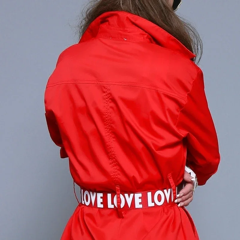 Stage Costumes For Singers Women Dance Night Club Costume Hip Hop Overalls Unisex With Belt Red Jumpsuit Long Sleeve Loose #0102