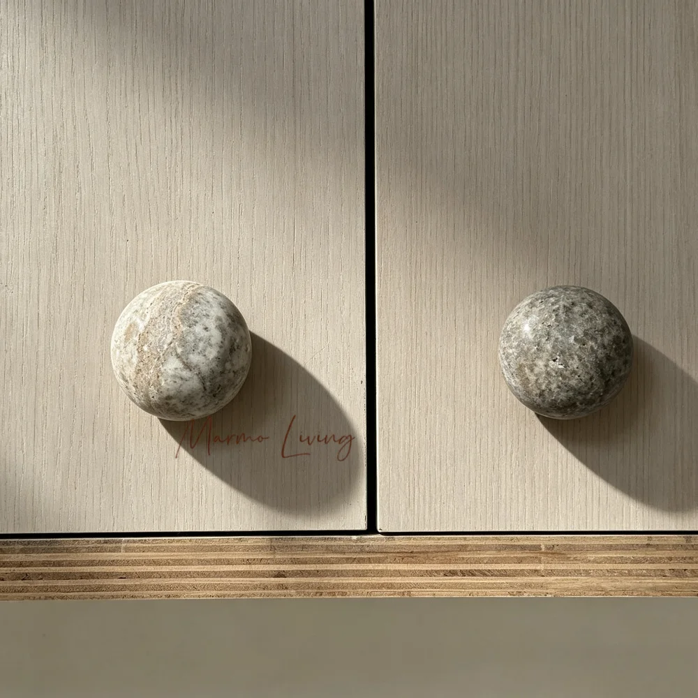 Wabi Sabi Natural Marble Knob Silver Grey Travertine Stone Handle Door Handle Door Pull for Bedroom Cabinet