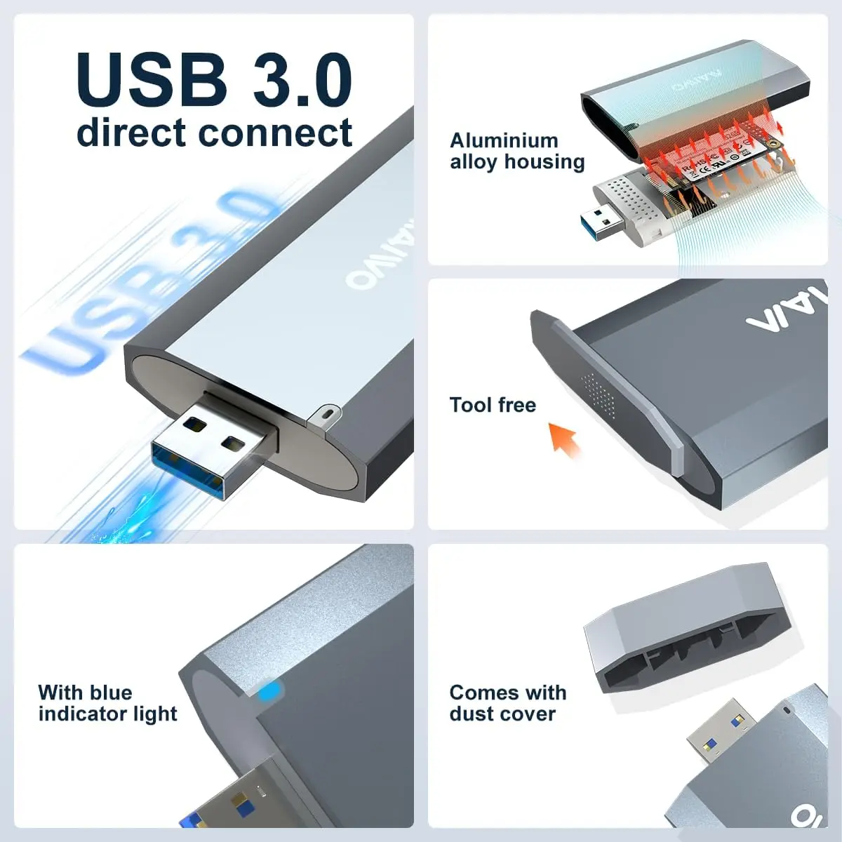 MAIWO mSATA SSD Enclosure 5Gbps Eksternal SSD Adapter USB 3.0 Up untuk 3050 mSATA SSD hingga 2TB Kapasitas Portable Aluminium Enclosure