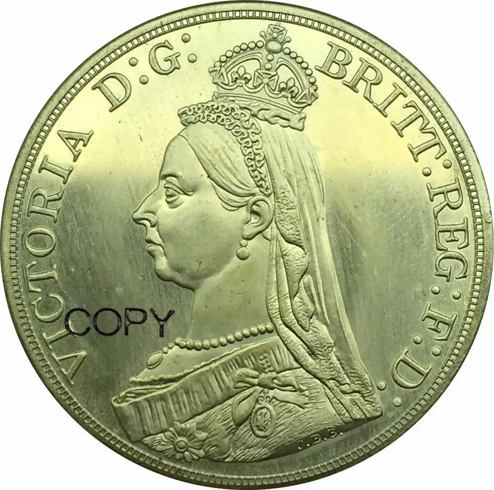 Regno Unito Victoria Oro 5 Libbre 1887 Ottone Metallo Copia Moneta Moneda Monete Da Collezione