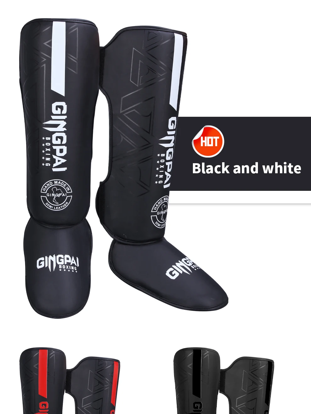 Hochwertige Boxen-Schienbeinschoner aus PU-Leder, Knöchelstütze, Schutz für MMA, Muay Thai, Training, Beinwärmer, leicht trittende Schienbeinschoner – Detail 10