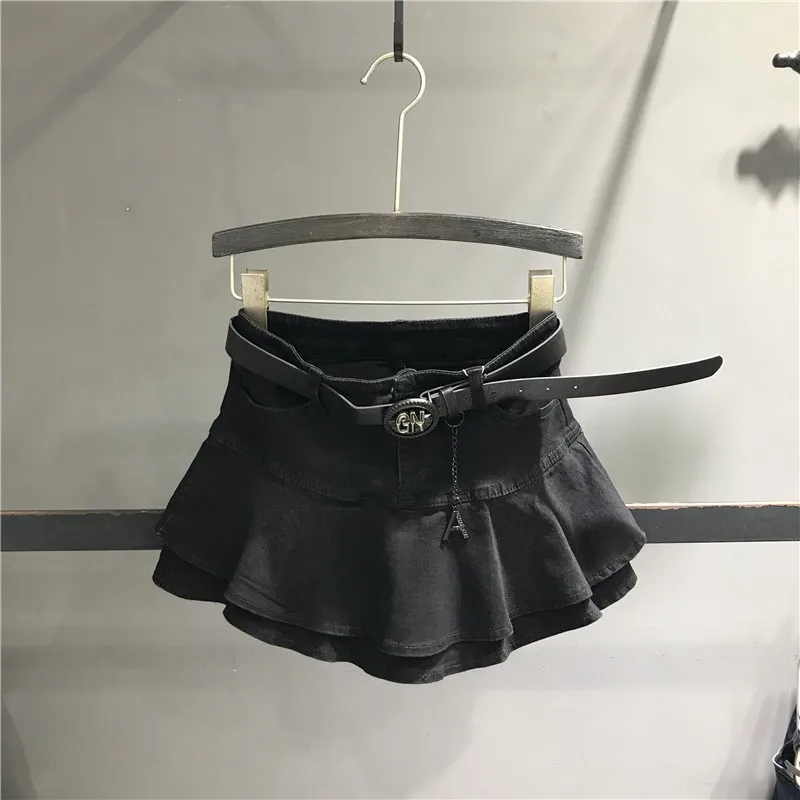 

High Waist Denim Skirt Women's Slim Fit ort Skirt Anti Exposure Cake Skirt Commute Sle Zipper Design Cotton Leather