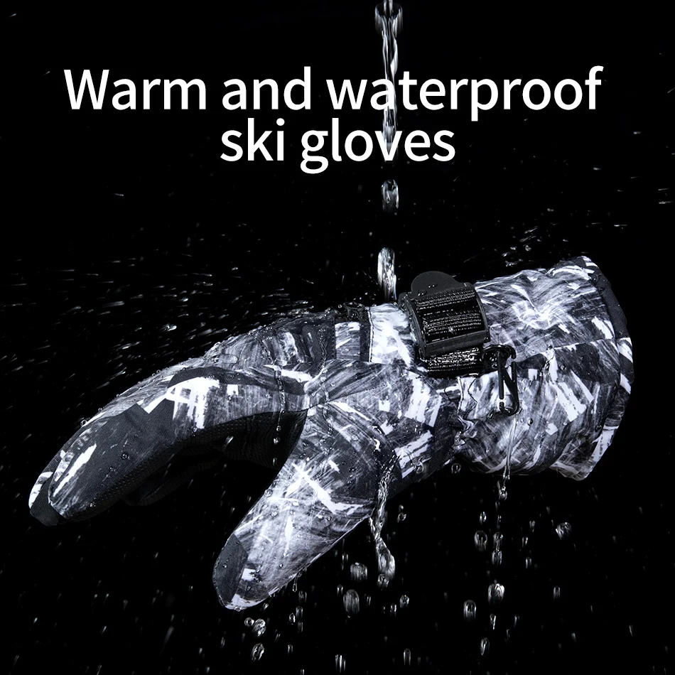 New Winter Snowboard Ski Gloves PU Leather Non-slip Touch Screen Waterproof Motorcycle Cycling Fleece Warm Snow Gloves Unisex