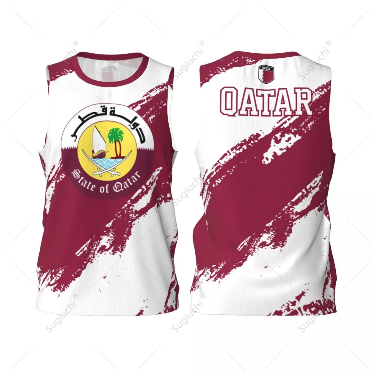 Men Basketball Sports Qatar Flag Running Fitness Multifunction Jersey Sleeveless shirt Custom Name Nunber Exclusive