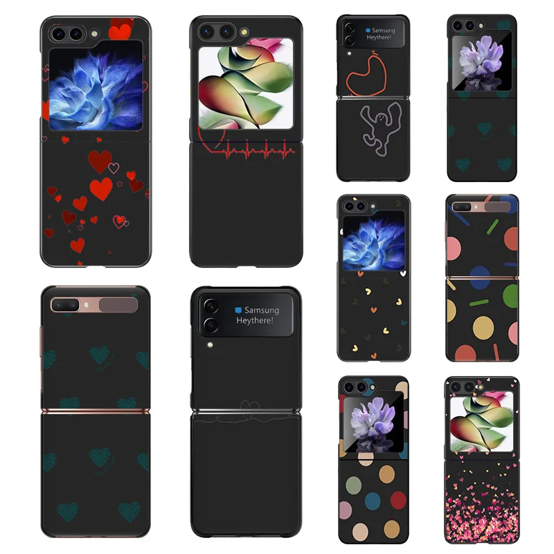 Phone Case for Samsung ZFlip6 5G Z-Flip5 Green Red Heart Circle Dots Galaxy Z Flip4 Flip3 Flip 6 5 4 3 Shell Black Cases Cover