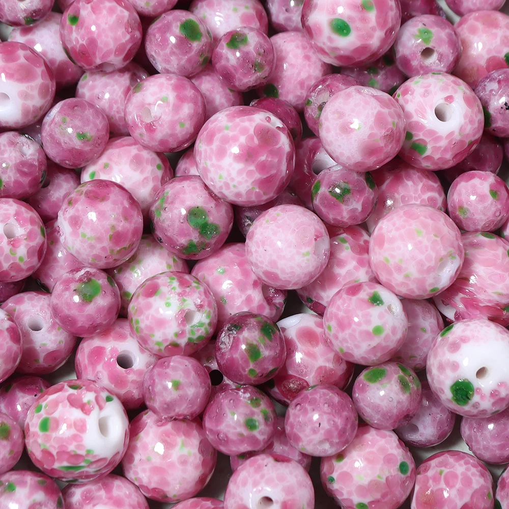 5 Stück 8/10/12 mm rosa Pfirsichblüten-Lampwork-Perlen, runde lose Glasperlen für die Schmuckherstellung, DIY-Armband, Ohrringe, Zubehör