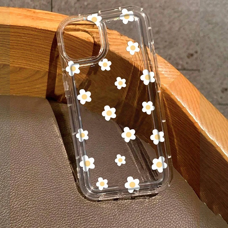 For iPhone 16 15 14 Plus 13 12 Pro Max Mini X XS XR 7 8 Plus SE2020 Cases Summer Floral Flowers Honey Bee Print Clear Case Cover