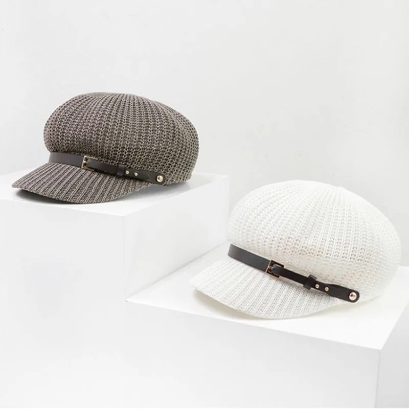 New Japanese Cotton And Linen Octagonal Hat Women\'s Summer Thin Peaked Cap Korean Version Of The British Belt Breathable Beret