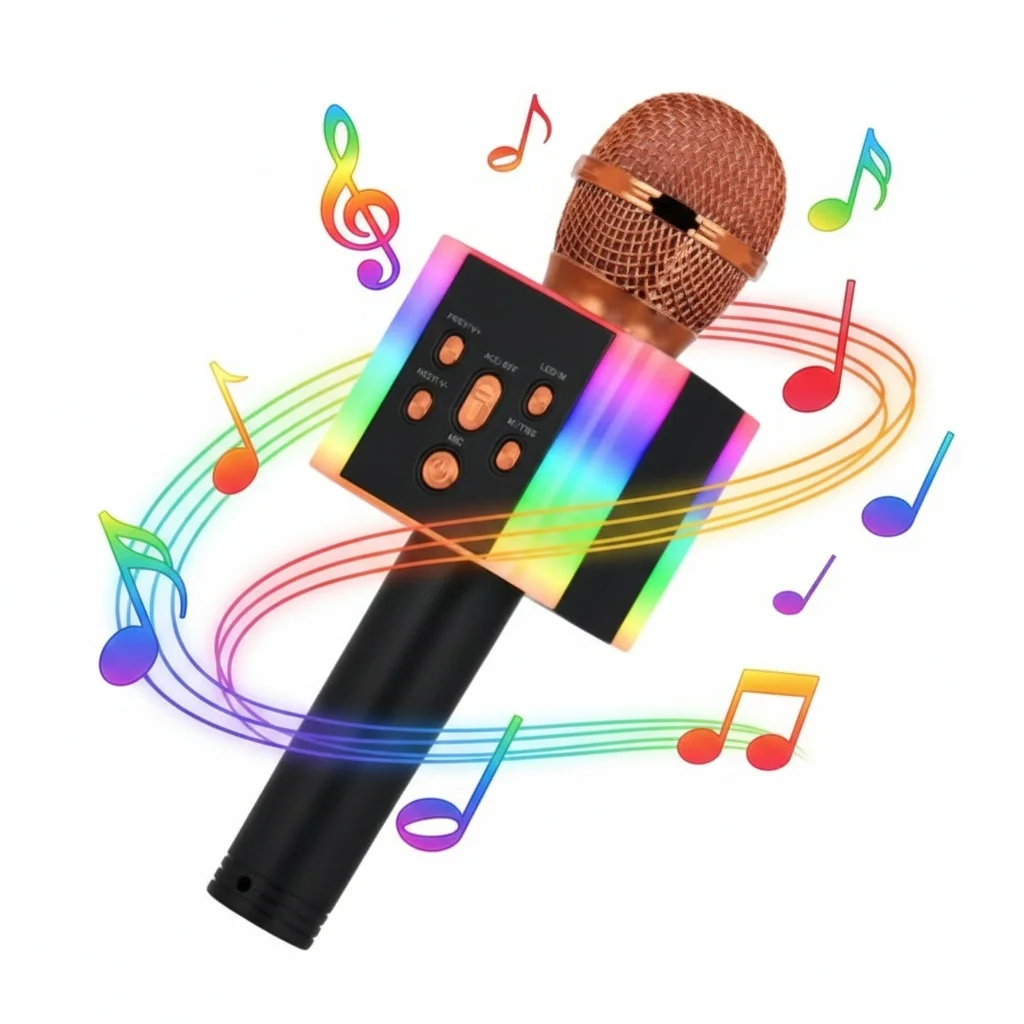 

Ручной беспроводной Bluetooth-микрофон для караоке со светодиодной подсветкой, поддержка воспроизведения USB/TF-карт, Hi-Fi звук, подарок на вечеринку