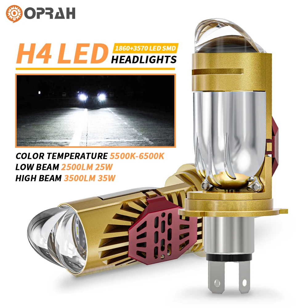 

2pcs Mini H4 Headlight Bulb LED Lighting With Projector Lens Car Motorcycle Vehicle High Power 9003/HB2 Hi/Lo Beam Headlamp Kit