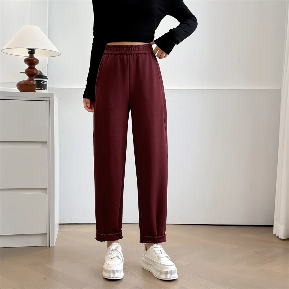 

XXXXL Fashion Plus Size Women's Harem Pants Autumn New Style Simple High Waist Stretched Ankle-Length Bottoms 5001