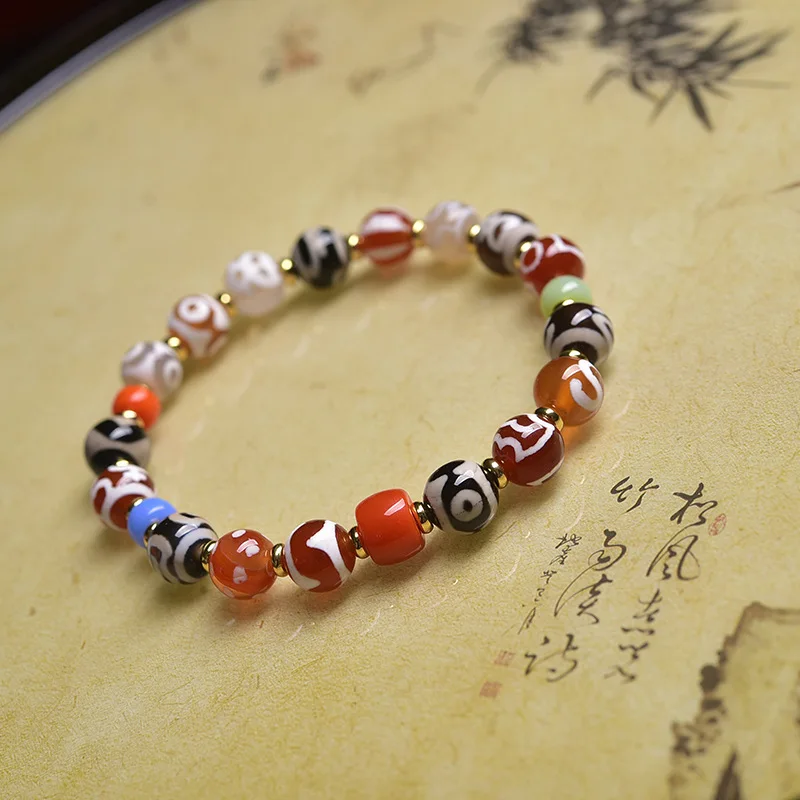 Women, , Multi- Dzi Bead Bracelet, Ethnic Style Agate