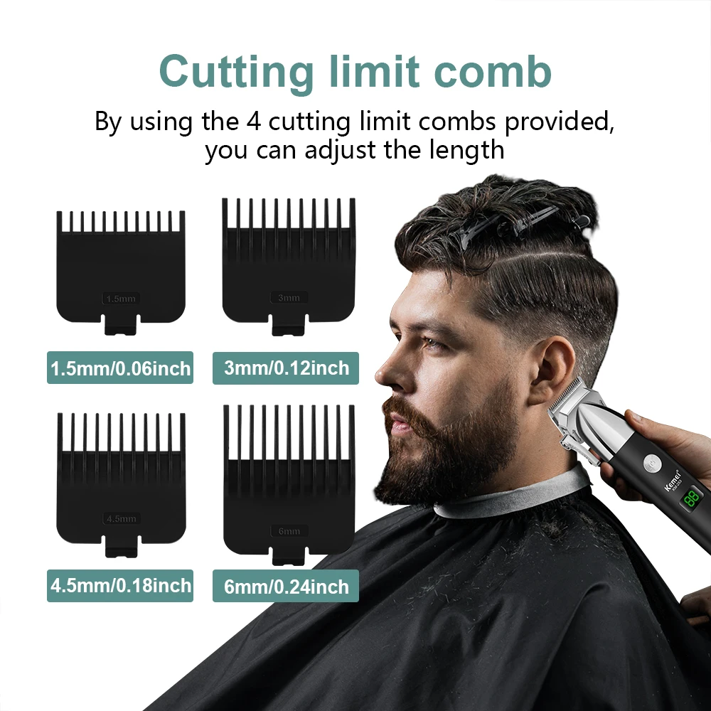 ماكينة قص الشعر الاحترافية من KEMEI مع شاشة رقمية، محرك قوي، تعديل متعدد السرعات في الصالونات، جودة مثالية