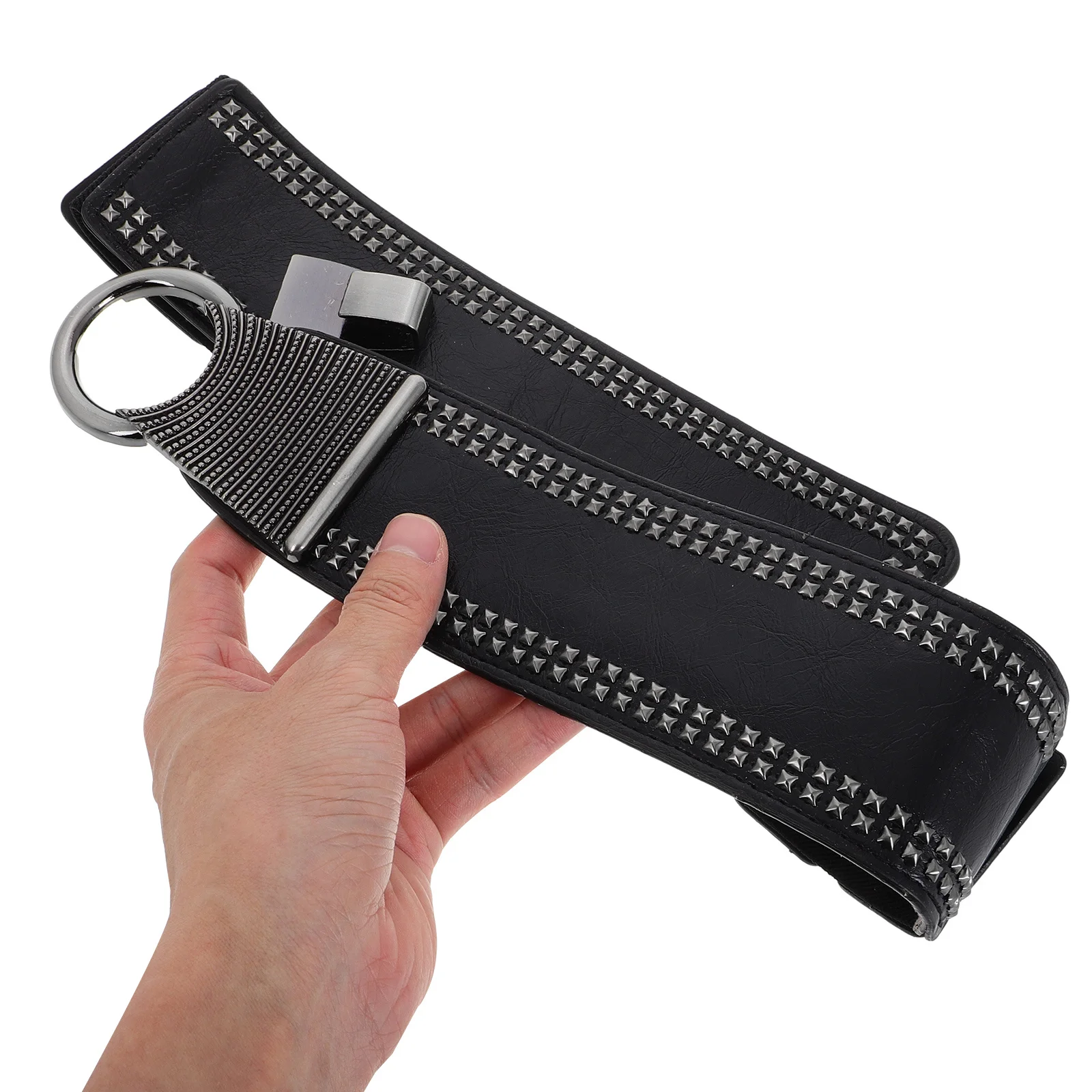 Fashion Punk Style Elastic Waist Belt for Women Wide Studded PU Buckle Belt for Dresses Casual Waistband