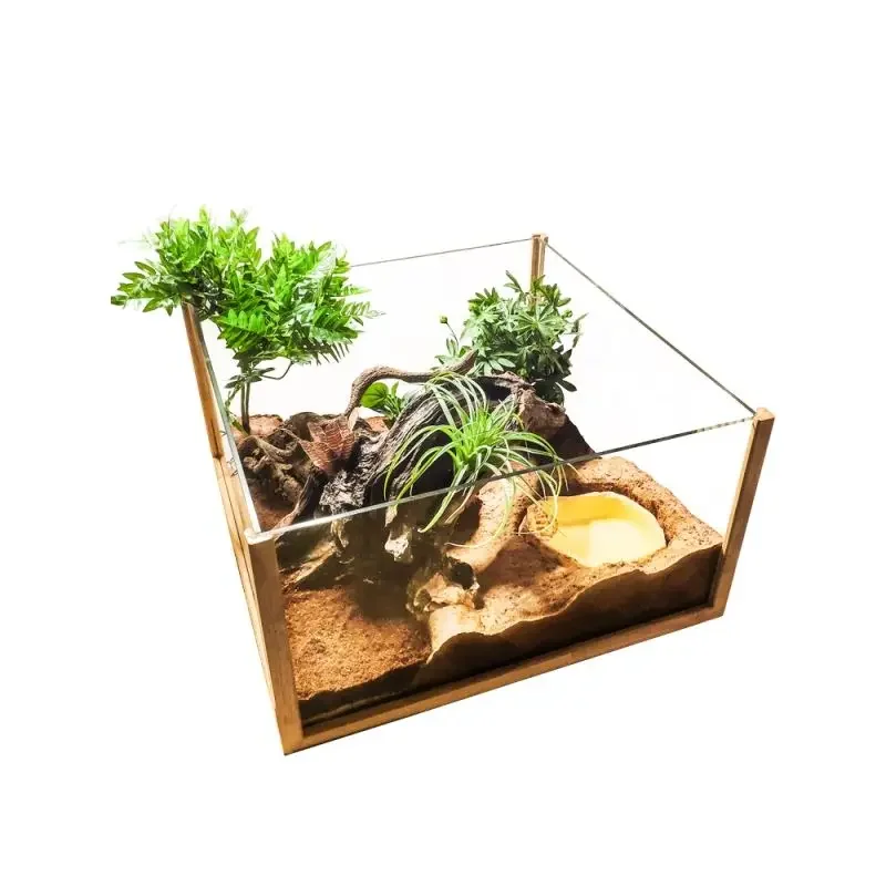Landscaping turtle tank Oak high transparent glass four-sided landscape sunken wood feeding tank