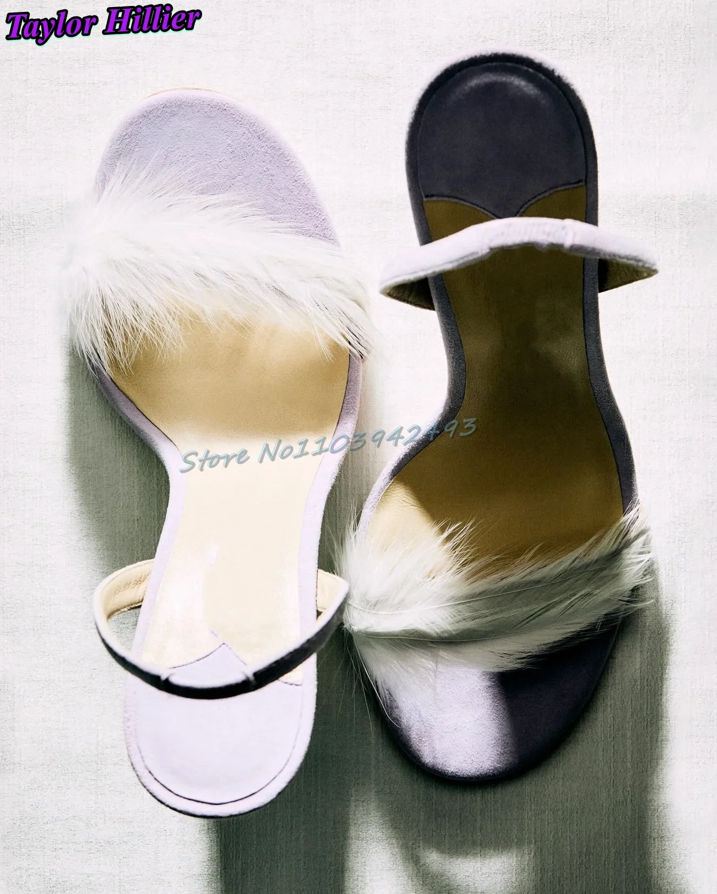 

Violet Fur Heeled Sandals One Strap Slingback Heels Solid Slip On Pull On Shoes Women Luxury Deisgner Sandalias De Mujer Summer