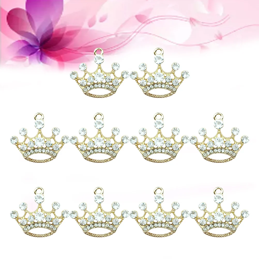 10Pcs Alloy Crown Pendant Small Diamond Design DIY Jewelry Accessories Necklace Bracelet Charm Ornament Making Craft Supplies