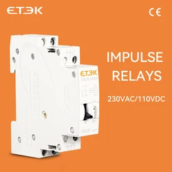 ETEK Impulse Relay Household Bi-stable Latching Auto Control Relay For Lighting 1P 2P 16A 1NO 2NO Coil 230V AC 110V DC EKLR