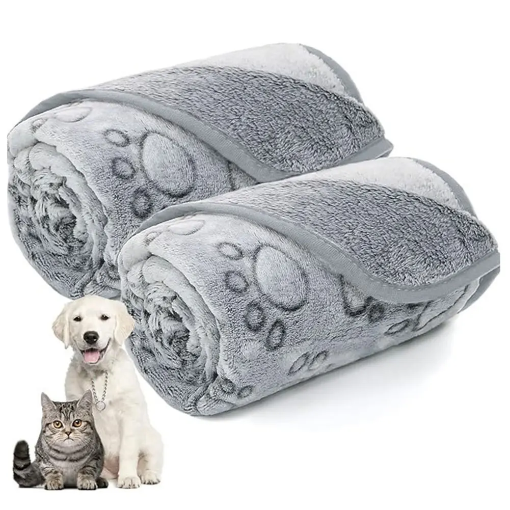 Flannel Dog Blanket Paw Print for Dog Cat Puppy Blanket Washable Soft Warm Blanket for Sofa Bed Car Seat