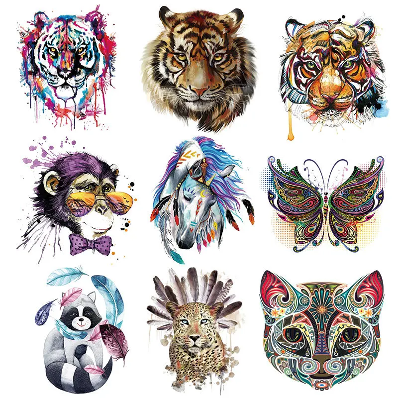 22cm Paint Animal Heads Clothing Printing Iron Heat Transfer Sticker Clothes Hot Decal Washable T-shirt Printing DIY