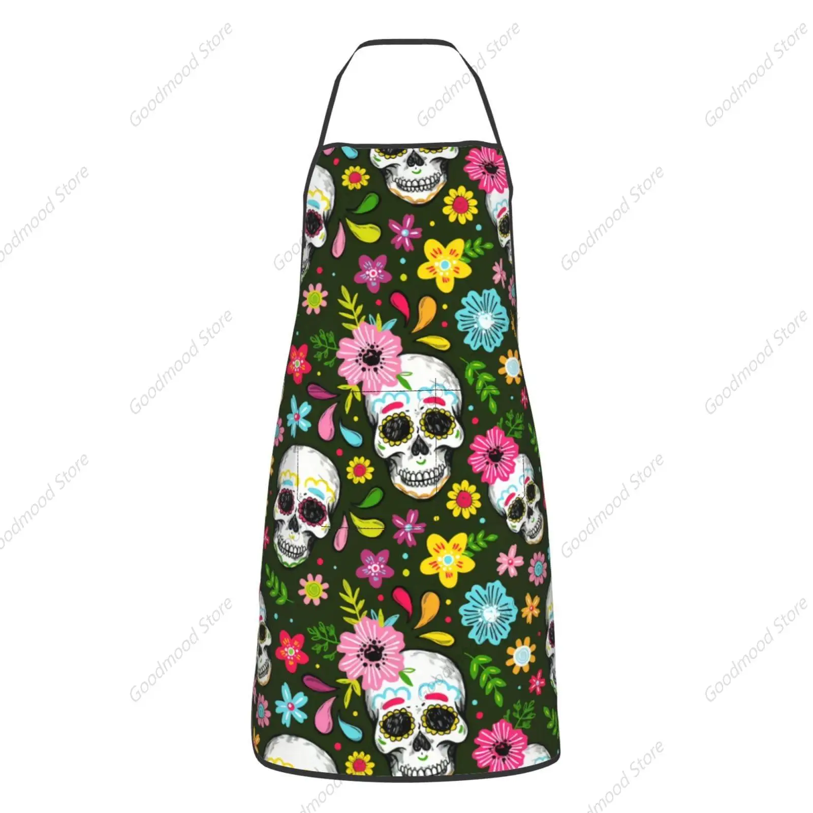 mexican day of the dead cute sugar skull pretty flower sugar skull apron,cooking for men women,kitchen chef adjustable garden