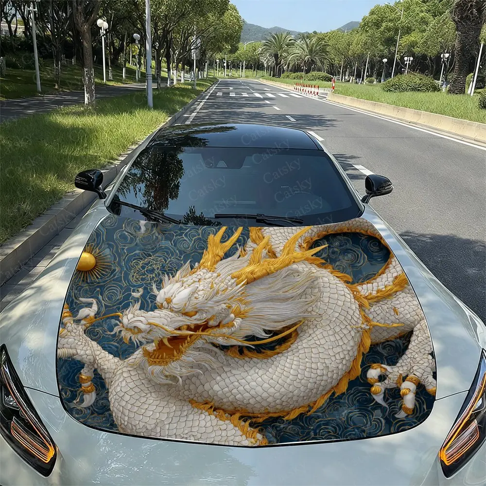 

Golden Eyed White Dragon Car Vinyl Wraps, Vinyl Car Bonnet Graphics, Wild Charm Graphic Design,Car Stickers For Vehicles Waterpr