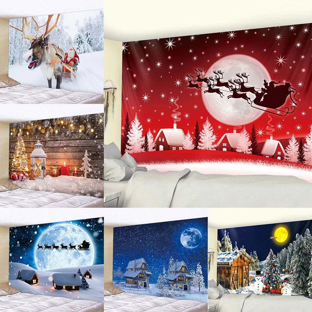 Home Decoration New Year Christmas Art Tapestry Hippie Boho Wall Hanging Bedroom  Decor Background Fabric tapeçaria de natal