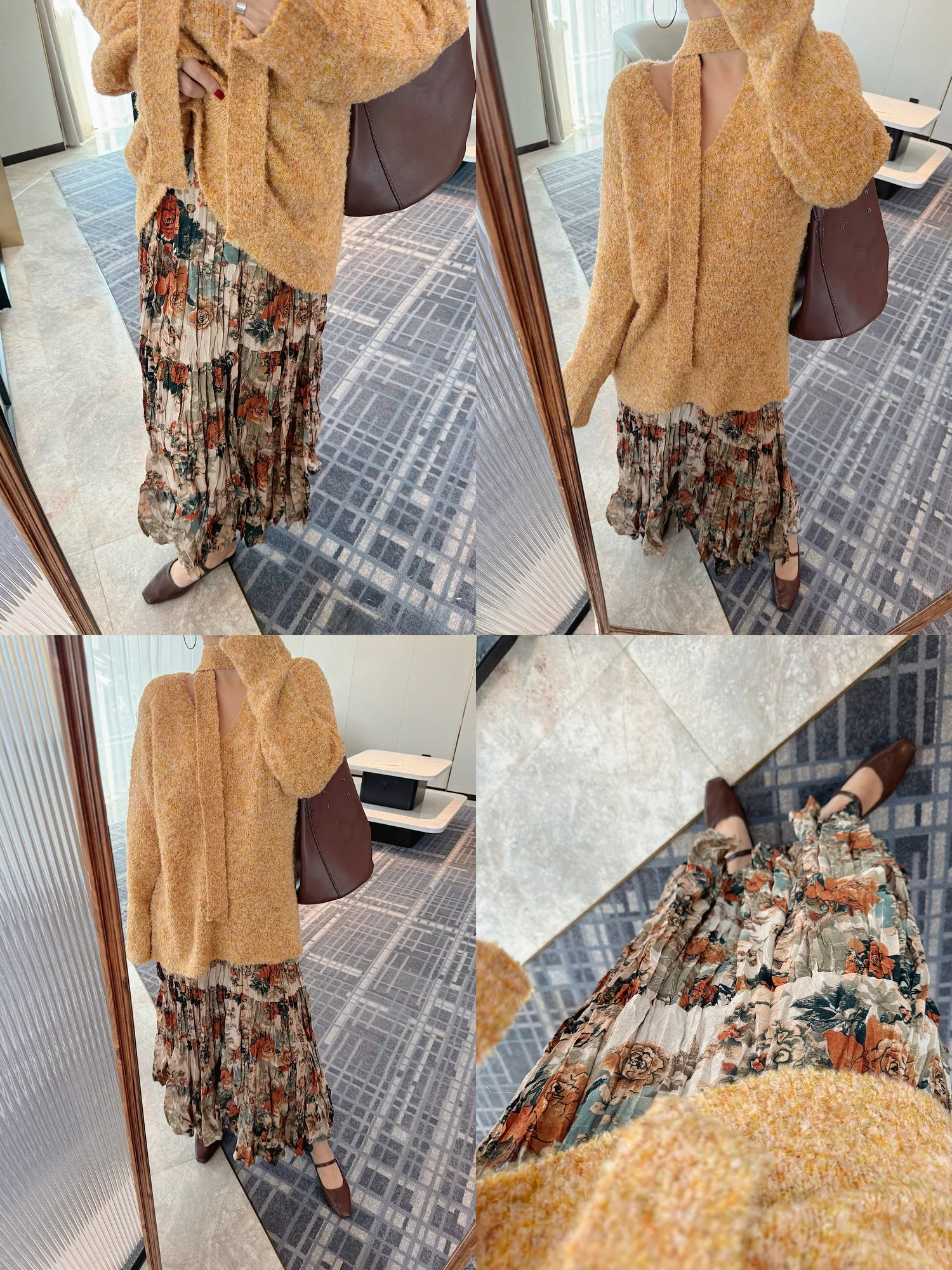 

JINGONI High Waist A-Line Midi Skirt Women's Floral Pleated Loose Hip Covering Slimming Polyester Fiber Daily Wear