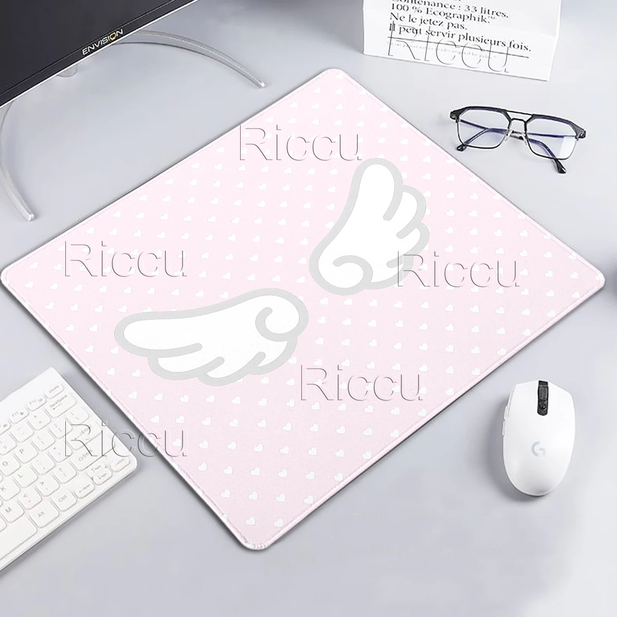 Love Wings Sky Desk Mat Minimalist Aesthetic Mousepad Korean Ins Style Mouse Pad Rubber Non-Slip Decort Deskpad PC Cabinet Rug