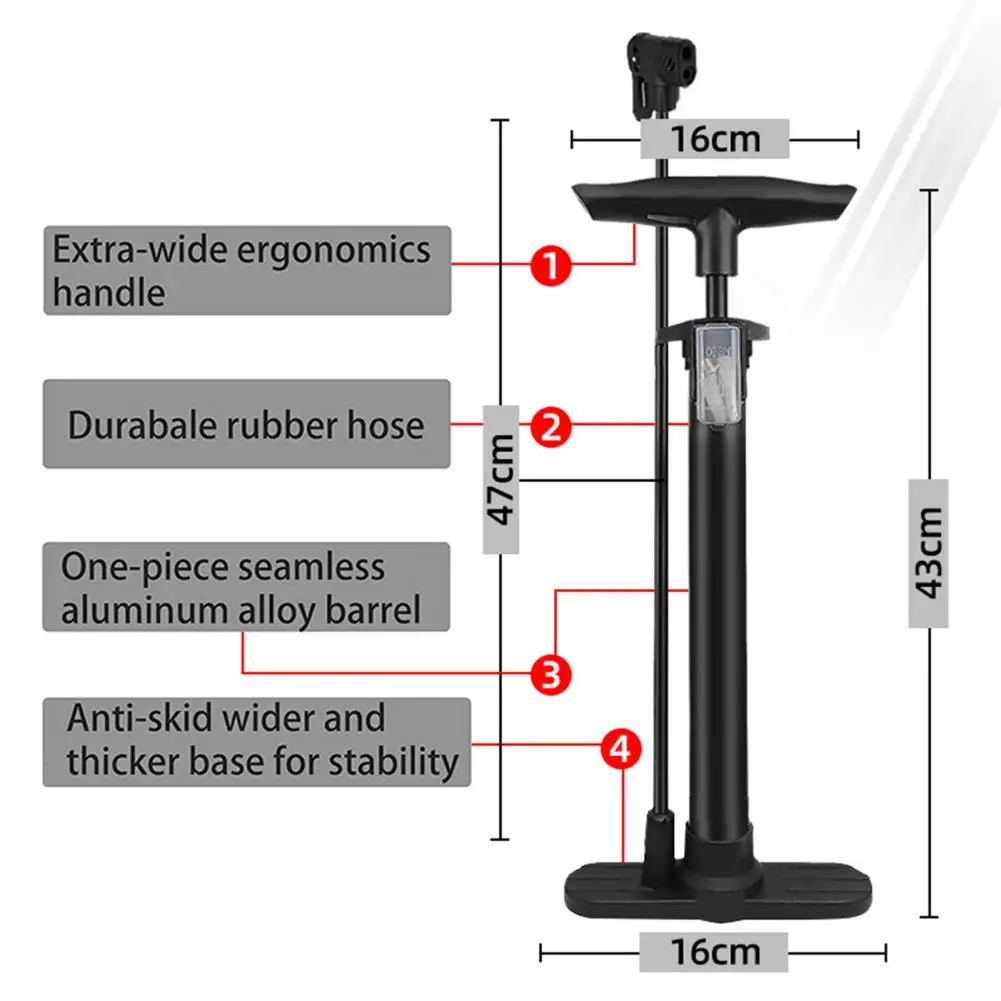 Pompe à vélo à poignée ergonomique Extra-large, Base antidérapante, baril en aluminium, avec boîte d'accessoires, haute pression, vitesse rapide